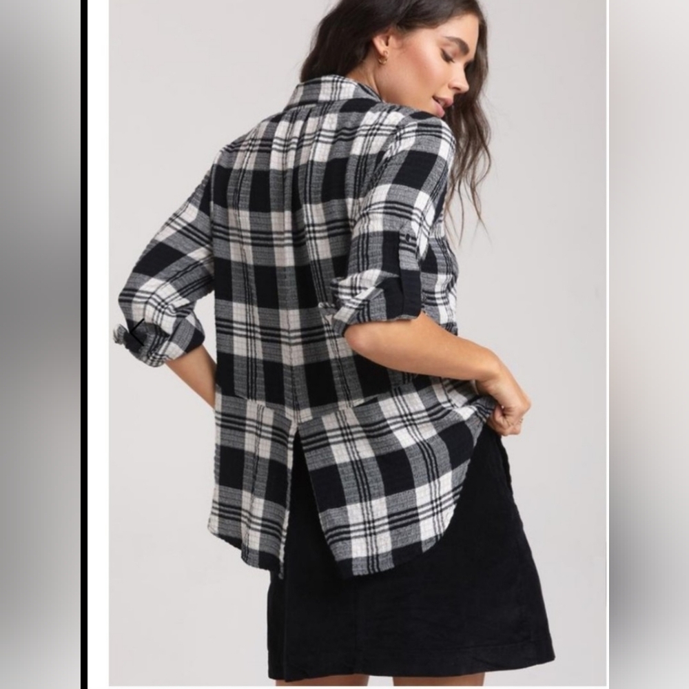 CLOTH & STONE × Anthropologie Japanese Texture Black White Plaid Shirt NWT $158